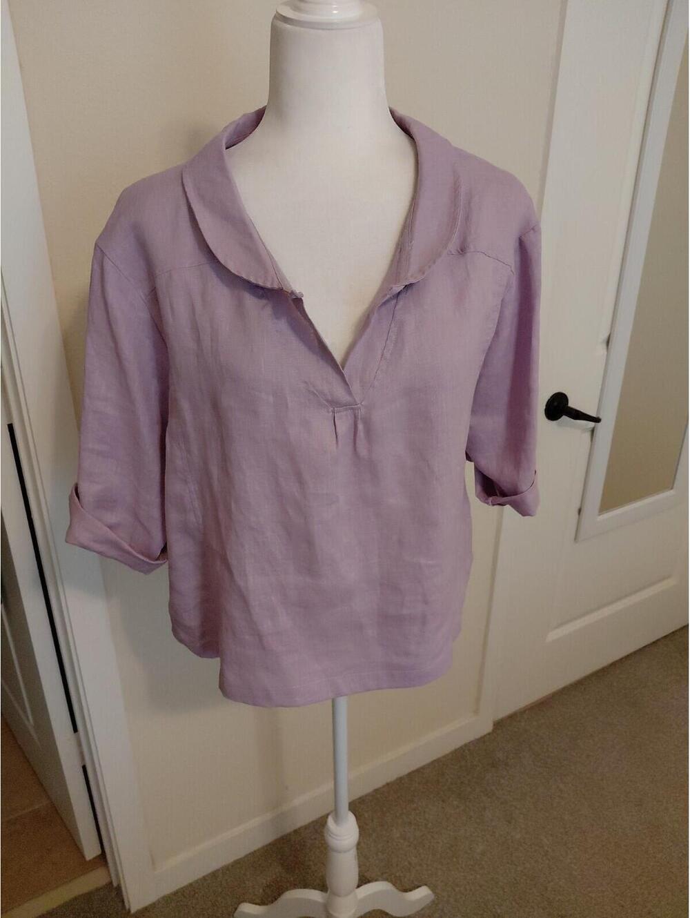 Lintico Linen Top V-Neck Half Sleeve Violette Sz S EUC - Picture 5 of 15